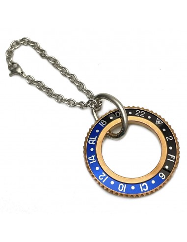 KEYCHAIN PVD BRONZE COLOR RING COLOR BLACK/BLUE